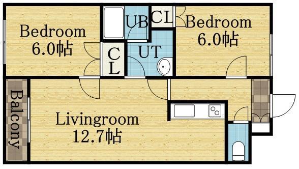 グリシーヌ41(2LDK/3階)の間取り写真