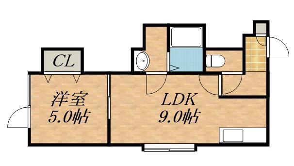 グランツリーベ篠路(1LDK/2階)の間取り写真