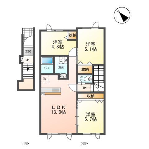 LATERRE新琴似Ⅱ(3LDK/2階)の間取り写真