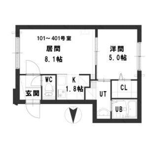グランメール北40条A(1LDK/4階)の間取り写真