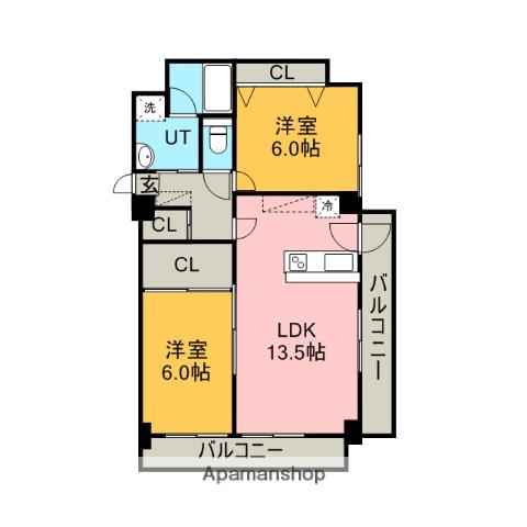 COMODO22(2LDK/4階)の間取り写真