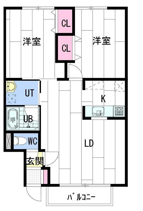 ユニハウス弐番館(2LDK/1階)の間取り写真