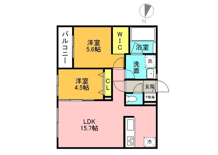 エフュート北19条(2LDK/2階)の間取り写真