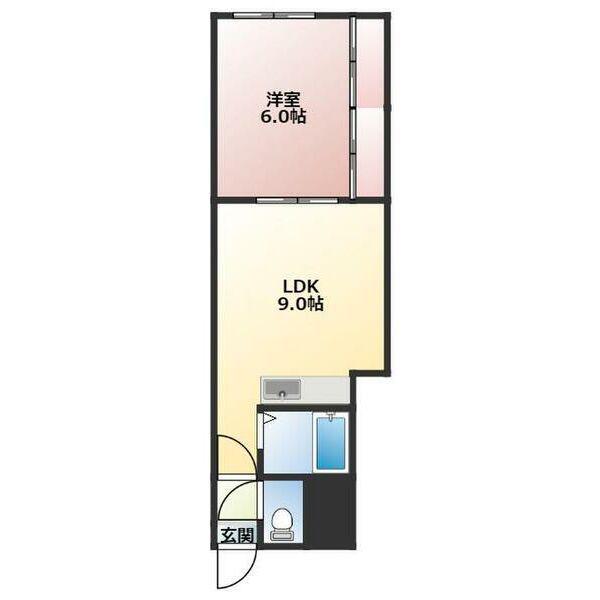 ケンタク北16条ビル(1DK/4階)の間取り写真