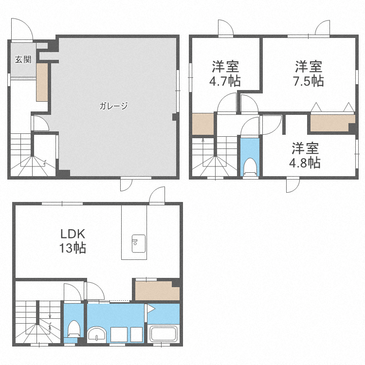 札幌市東西線 発寒南駅 徒歩10分 3階建 築4年(3LDK)の間取り写真