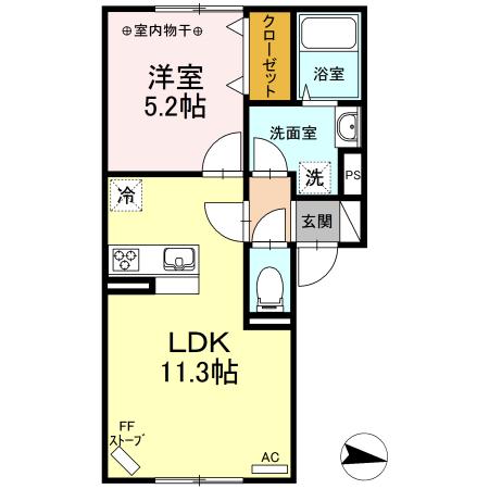 ルミエールN39 Ⅱ(1LDK/1階)の間取り写真