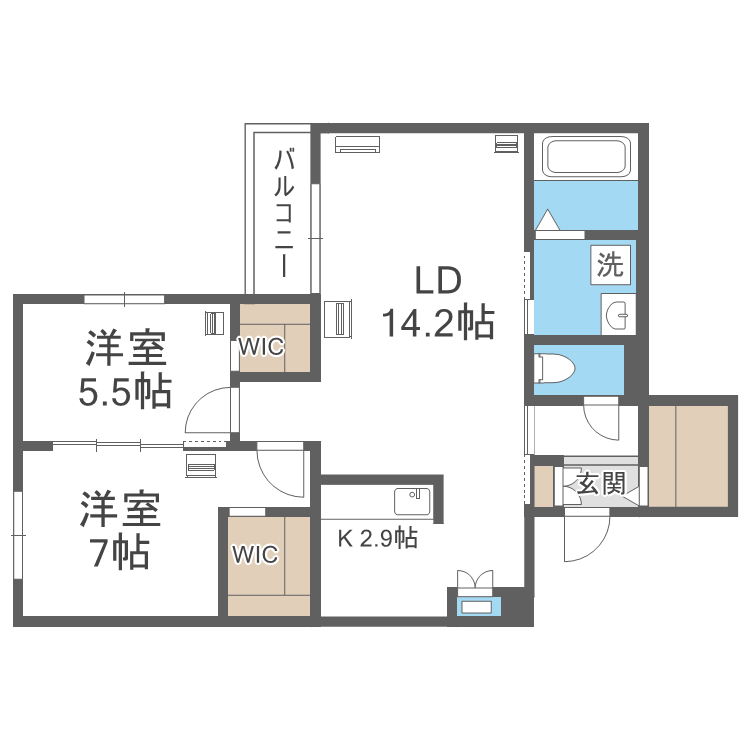 エフュート宮の沢(2LDK/1階)の間取り写真