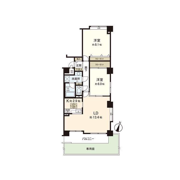 ライオンズヴィアーレ北大(2LDK/1階)の間取り写真