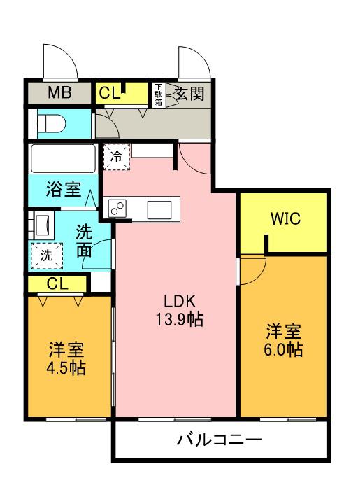 北23東10MS(2LDK/4階)の間取り写真
