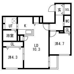 アルファスクエアN2(2LDK/1階)の間取り写真