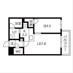ブリス北円山(1LDK/2階)の間取り写真