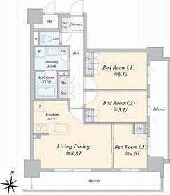 ジュノール札幌植物園(3LDK/6階)の間取り写真