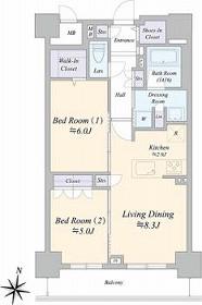 ジュノール札幌植物園(2LDK/2階)の間取り写真