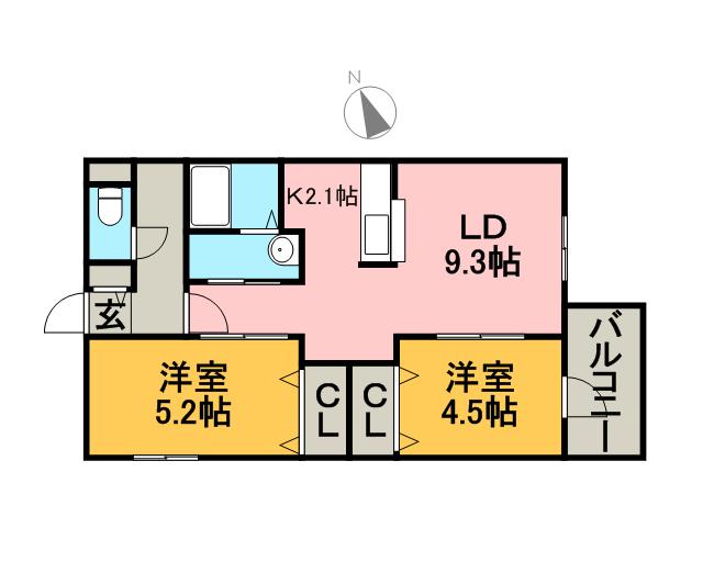ラフィナート(2LDK/2階)の間取り写真