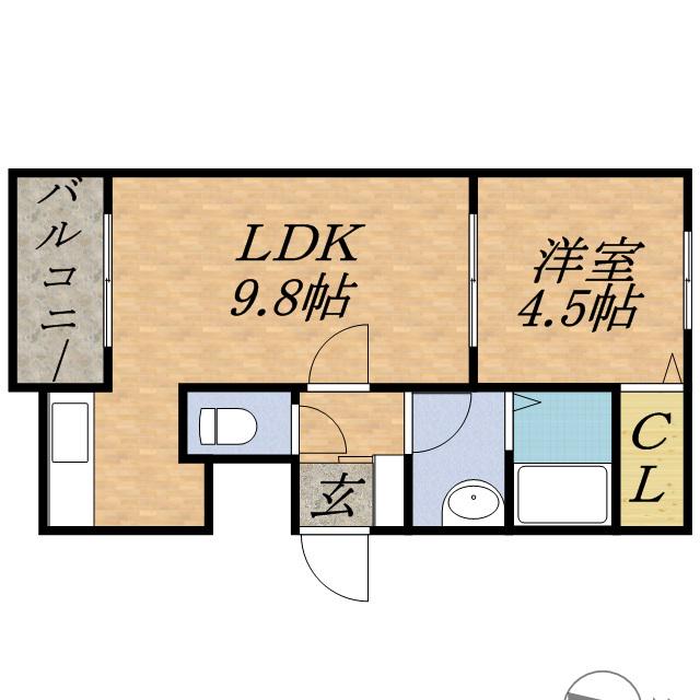 CREA北28条(1LDK/1階)の間取り写真