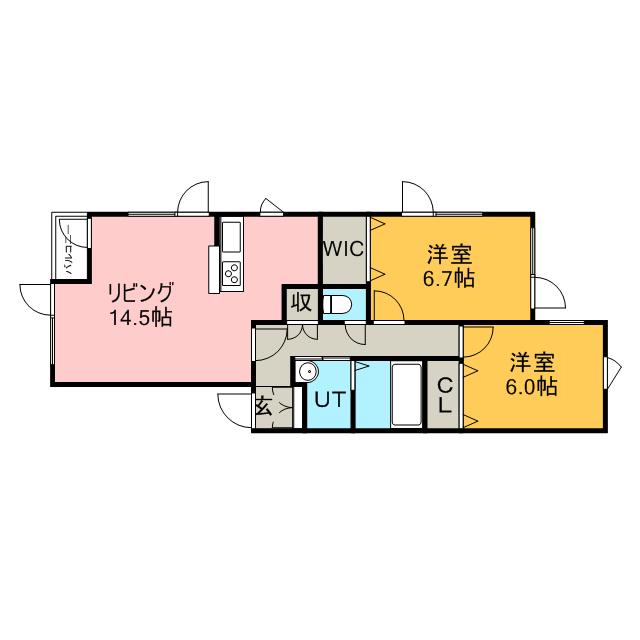 札幌市南北線 麻生駅 バス乗車時間：19分 屯田９−１０バス停で下車 徒歩2分 2階建 築18年(2LDK/1階)の間取り写真