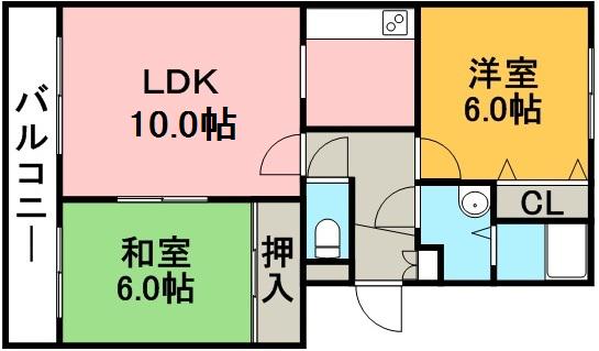 ローヤルハイツ東苗穂(2LDK/2階)の間取り写真