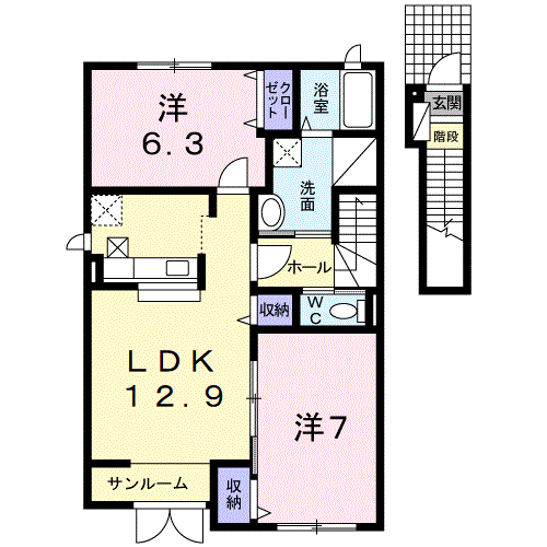 REIZENDHEIM(2LDK/2階)の間取り写真