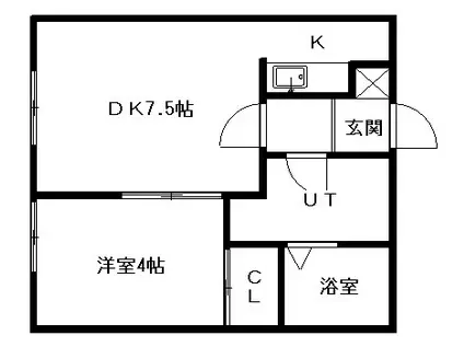 札幌市東豊線 東区役所前駅 徒歩8分 2階建 築34年(1DK/2階)の間取り写真