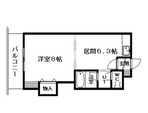 ソルテリア元町(1DK/3階)の間取り写真