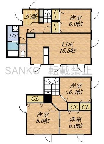 札幌市南北線 麻生駅 バス乗車時間：17分 屯田５−１１バス停で下車 徒歩2分 2階建 築17年(4LDK)の間取り写真