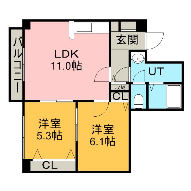 ミズキビルB棟(2LDK/2階)の間取り写真