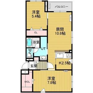 イー・ウォール ヒロ(2LDK/3階)の間取り写真