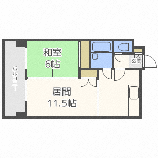 北18条駅光ハイツ(1LDK/4階)の間取り写真