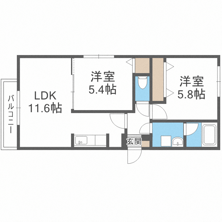 オルセー北17条(2LDK/2階)の間取り写真