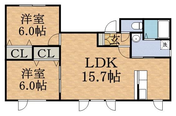  コーポFUJIWARA (2LDK/1階)の間取り写真