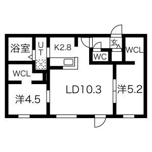 SENNA本通19南MS B棟(2LDK/4階)の間取り写真