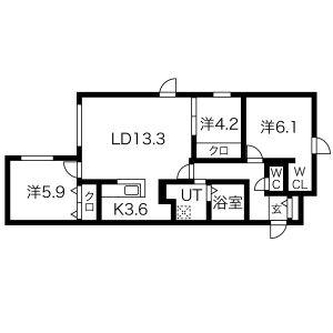 SENNA本通19南MS B棟(3LDK/2階)の間取り写真