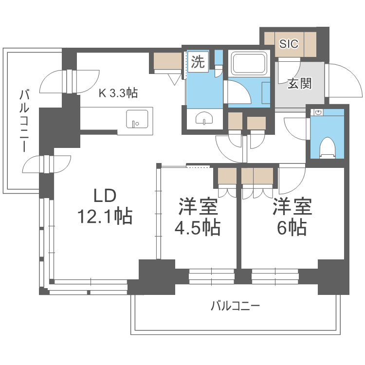 ザ・札幌タワーズ ウエストタワー(2LDK/8階)の間取り写真