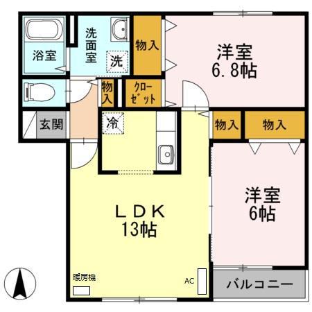 セジュール屯田A(2LDK/1階)の間取り写真