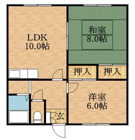 開ハイツC棟(2LDK/2階)の間取り写真