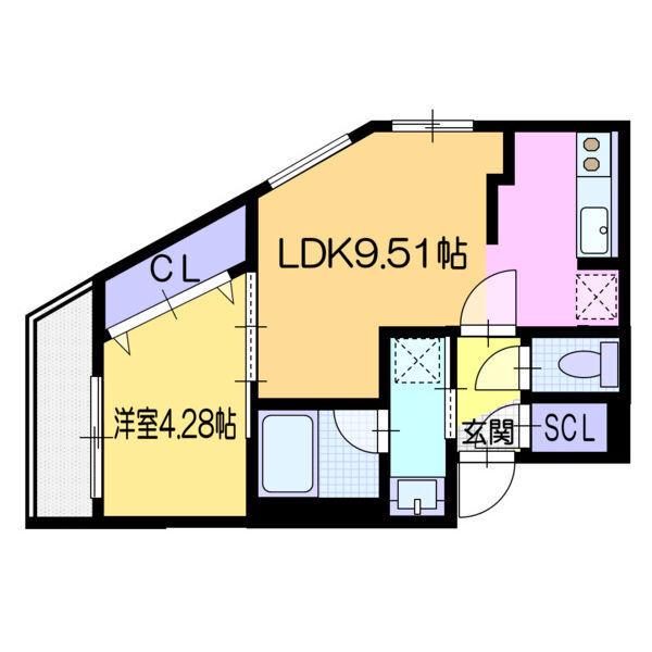 ラ・シュエット札幌駅(1LDK/2階)の間取り写真