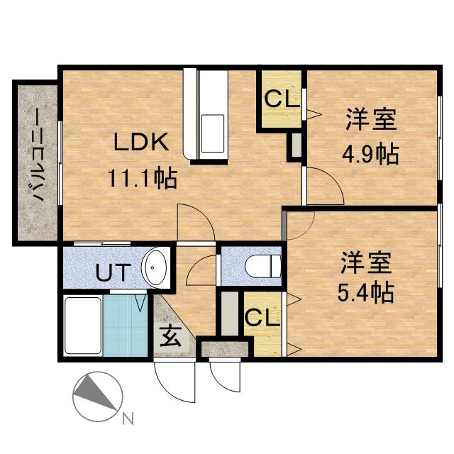 アシルル新川(2LDK/1階)の間取り写真