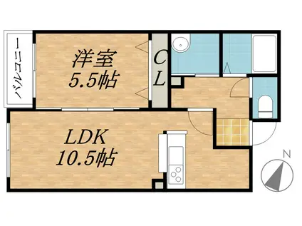 ガウディ北34条(1LDK/4階)の間取り写真