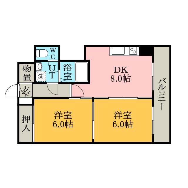 豊平アシュウ(2DK/6階)の間取り写真
