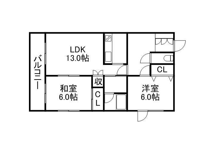 カーサデルソール(2LDK/2階)の間取り写真