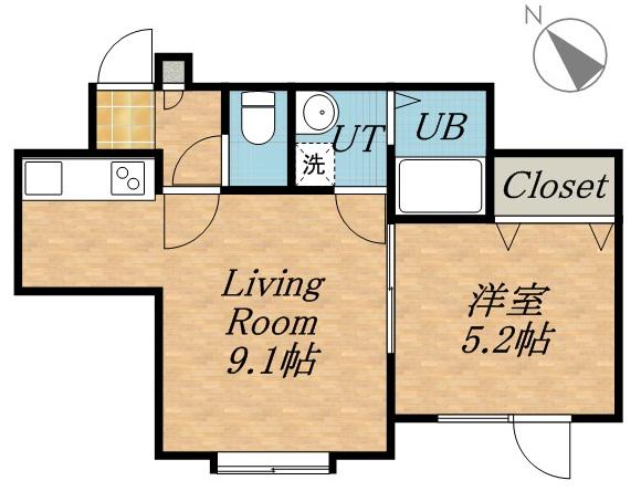 リプラス北郷(1LDK/1階)の間取り写真