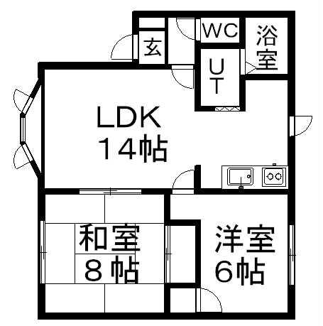 グランパス北郷B(2LDK/1階)の間取り写真