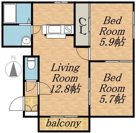 ティマル(2LDK/2階)の間取り写真