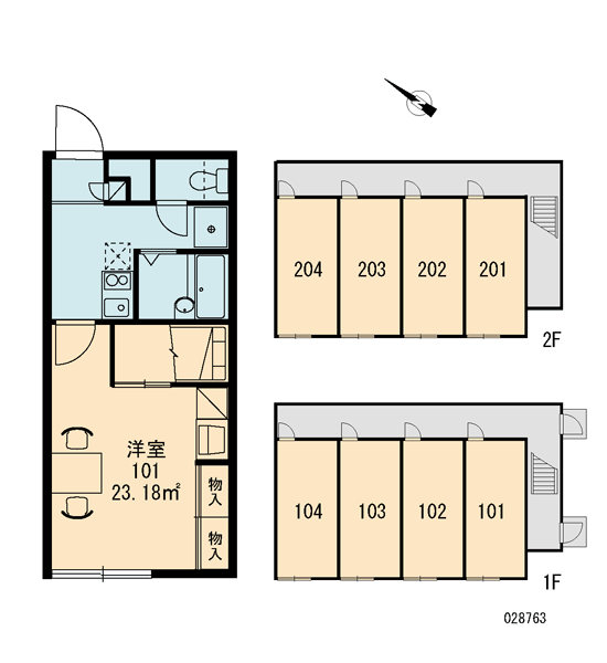 レオパレスブラン平岡公園(1K/2階)の間取り写真