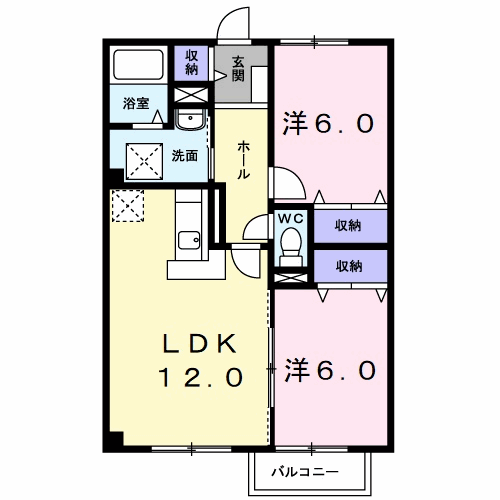 エンデヴァー壱番館(2LDK/1階)の間取り写真