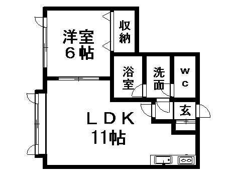 クラージュ清田(1LDK/1階)の間取り写真