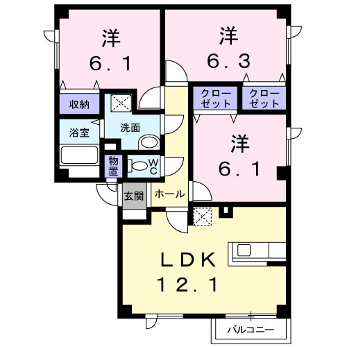 コリーヌA(3LDK/1階)の間取り写真