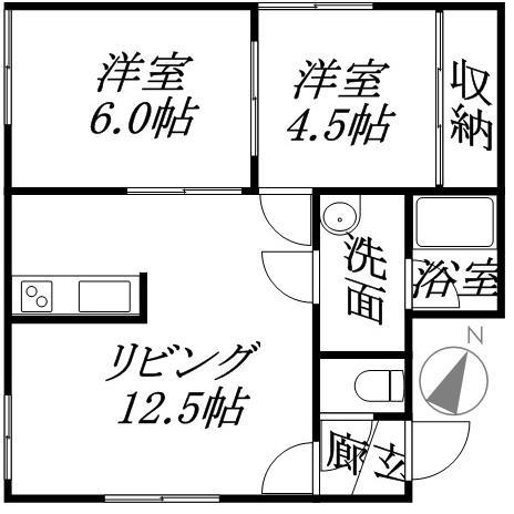 札幌市東豊線 学園前駅(札幌) 徒歩4分 3階建 築23年(2LDK/3階)の間取り写真