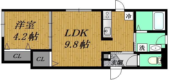 カトルフィーユ(1LDK/3階)の間取り写真