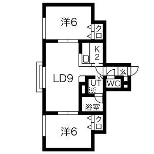 ルナ・ヒルズ(2LDK/3階)の間取り写真